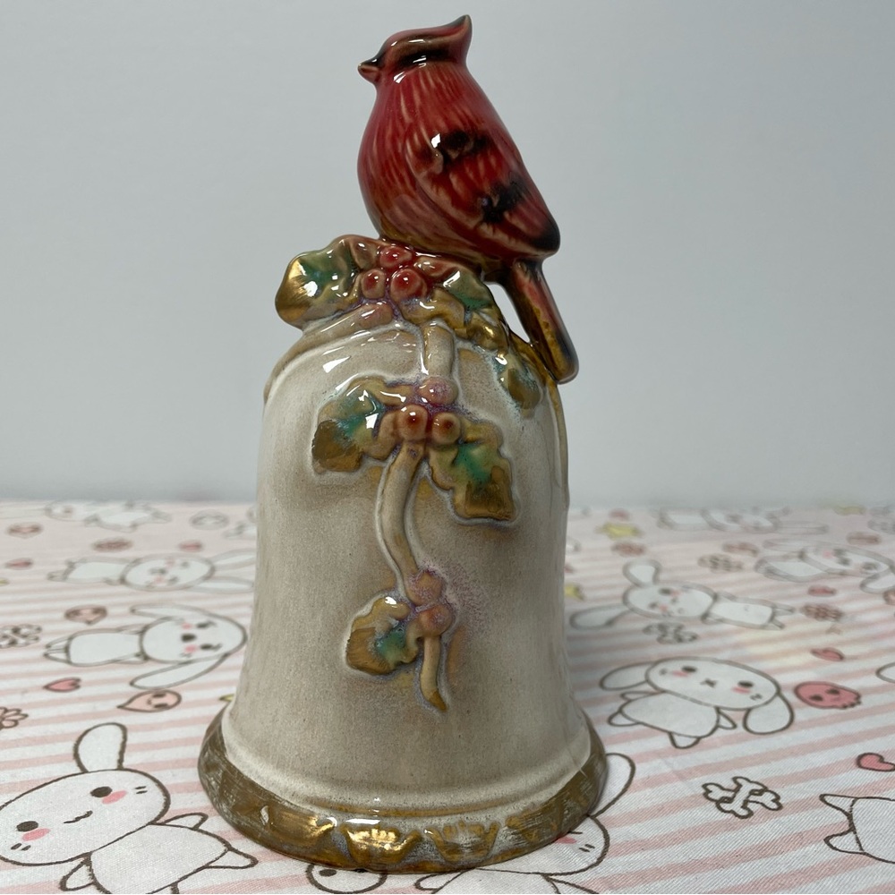 Christmas Holiday Bell Cardinal Bird Decorative Holly